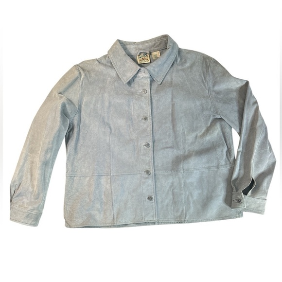 VTG TRAVELSMITH Light Blue Washable Suede Jacket Shacket Button Down Women's LP - Picture 1 of 14